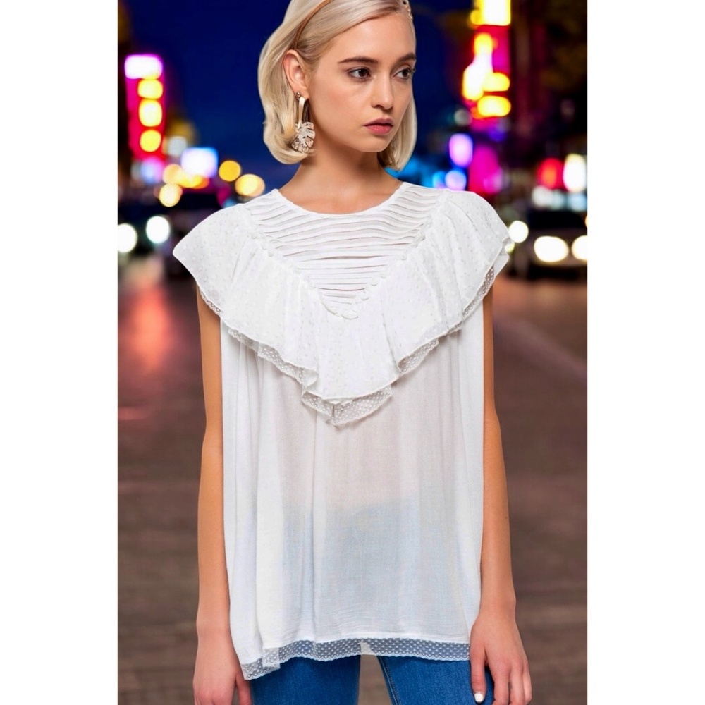 POL Ivory Sleeveless Pleated Ruffle Top - Picture 4 of 6